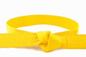 Yellow Karate belt tied.