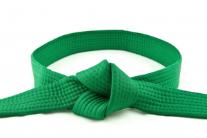 Green karate belt tied.