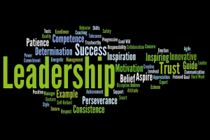 A "word cloud" highlighting leadership as the largest word.